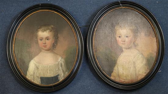 English School c.1800 Portraits of children ovals, 12.5 x 10.5in.